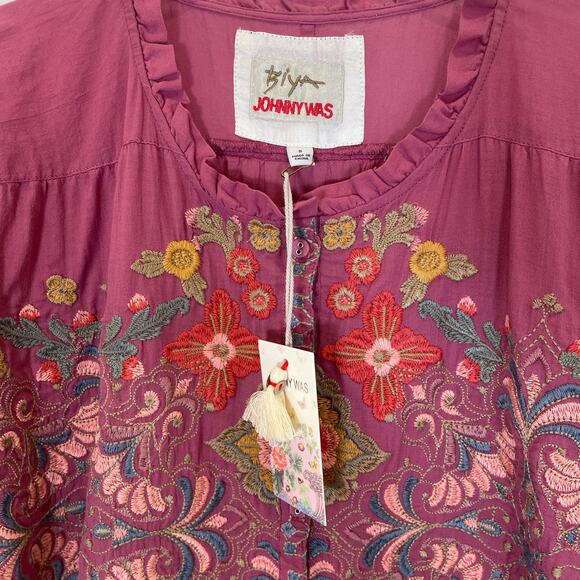 Johnny Was Biya Irma Embroidered Blouse Mauve Violet Floral Scroll Cotton S - Picture 5 of 7